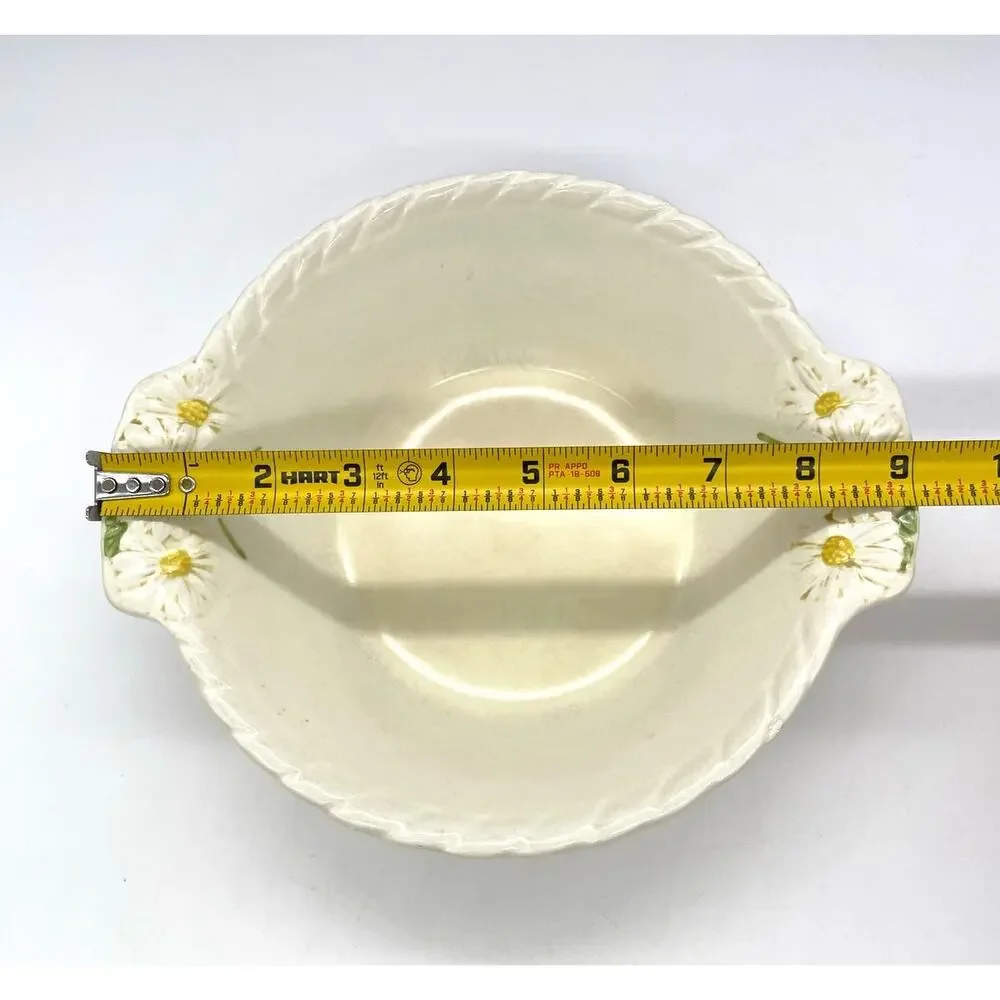Vintage Metlox Sculptured Daisy Poppytrail Serving Bowl with Handles 9” Calif